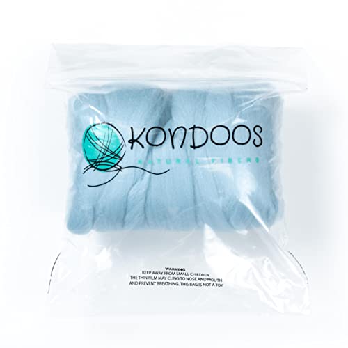 Kondoos Colored Natural Wool roving, 8 OZ. Best Wool for Needle Felting, Wet Felting, handcrafts and Spinning. (Light Blue)