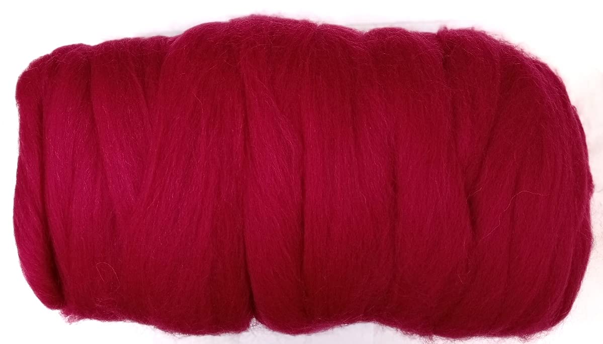 Kondoos Colored Natural Wool roving, 1 lb. Best Wool for Needle Felting, Wet Felting, handcrafts and Spinning. (Red Wine, 1 lb)