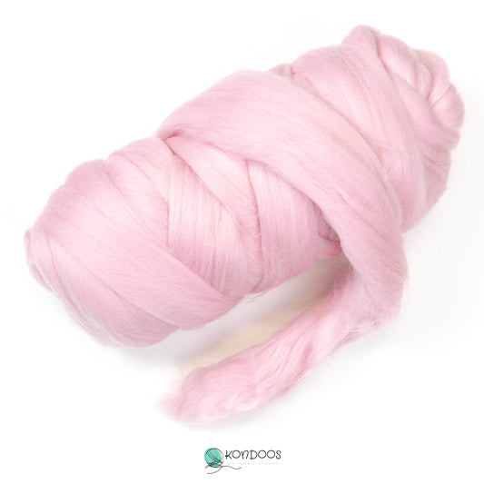 Kondoos Colored Natural Wool roving, 1 lb. Best Wool for Needle Felting, Wet Felting, handcrafts and Spinning. (Baby Pink, 1 lb)