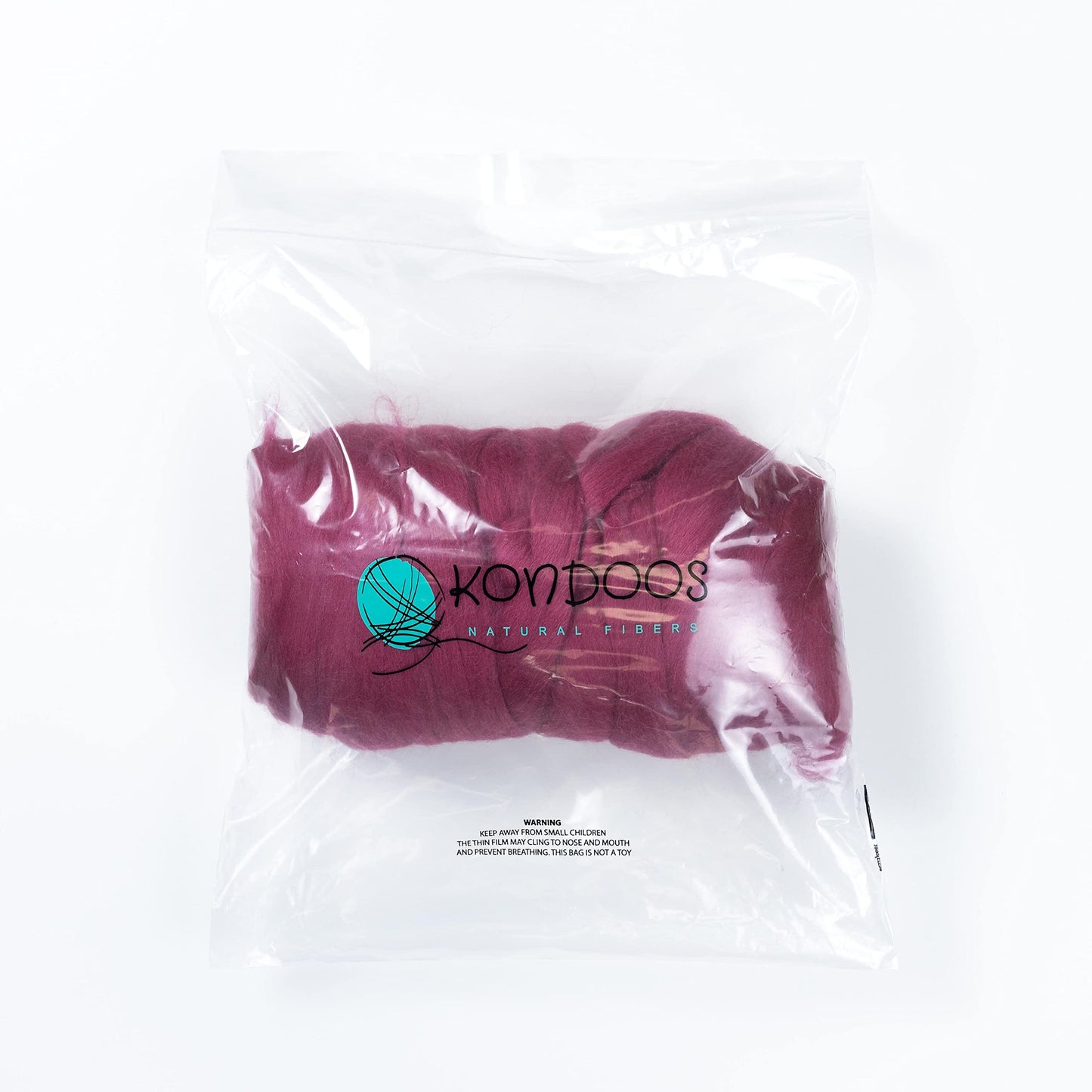 Kondoos Colored Natural Wool roving, 1 lb. Best Wool for Needle Felting, Wet Felting, handcrafts and Spinning. (Red Wine, 1 lb)