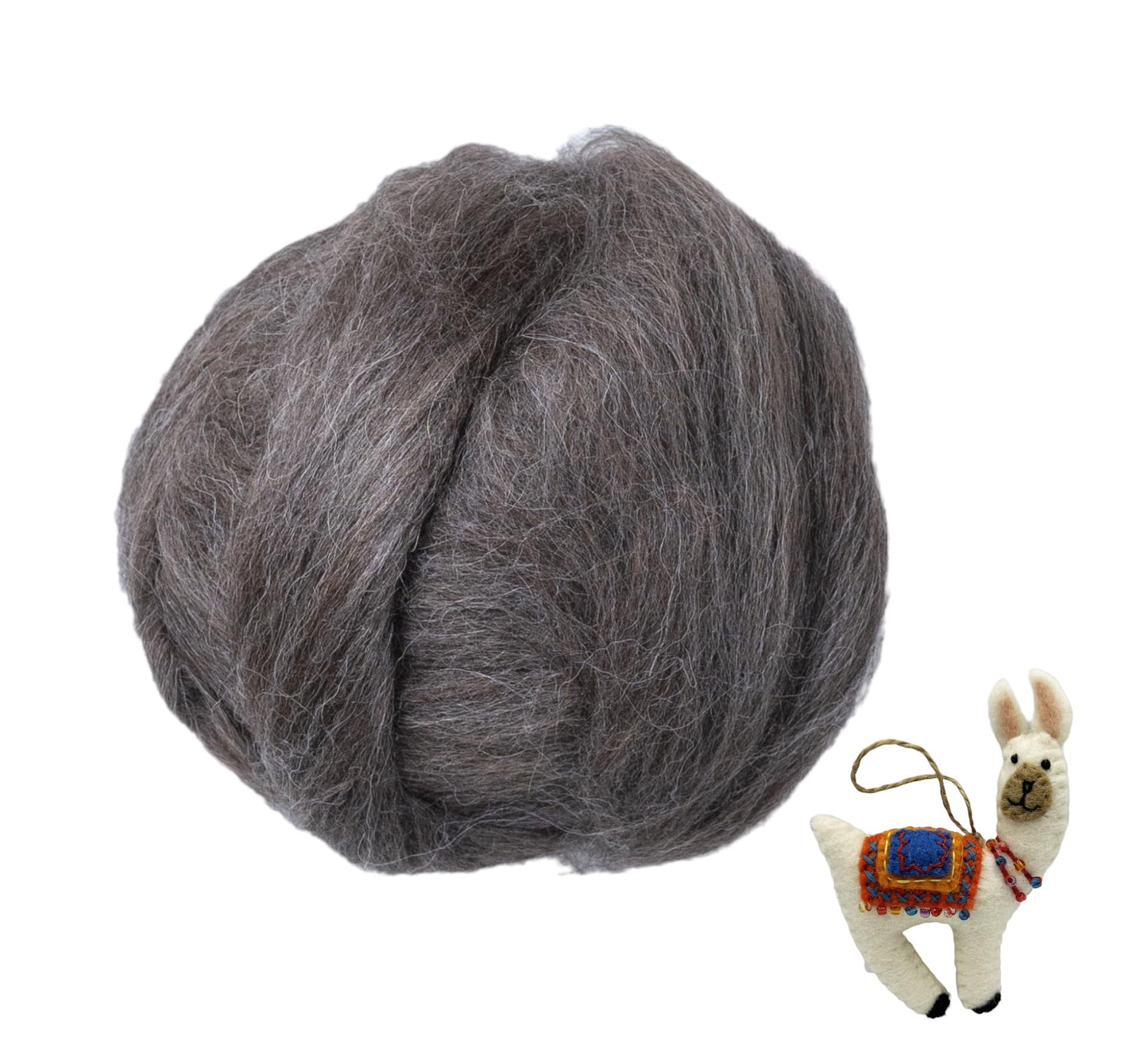 Kondoos Llama Hair roving (Similar to Alpaca), 8 oz. Best for Needle Felting, handcrafts and Spinning. Natural Colors, un-Dyed. (Gray PG, 8oz)