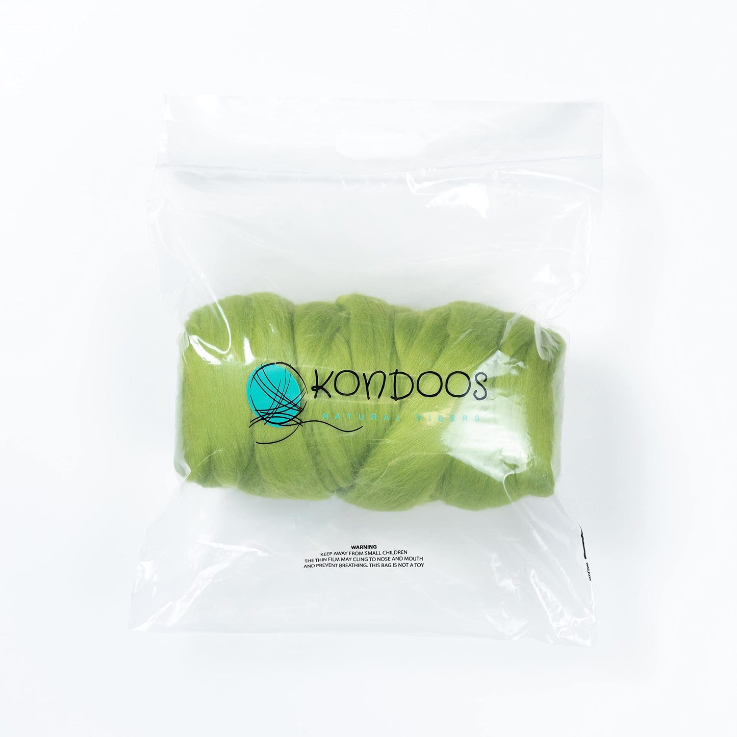 Kondoos Colored Natural Wool roving, 1 lb. Best Wool for Needle Felting, Wet Felting, handcrafts and Spinning. (Green Apple, 1 lb)