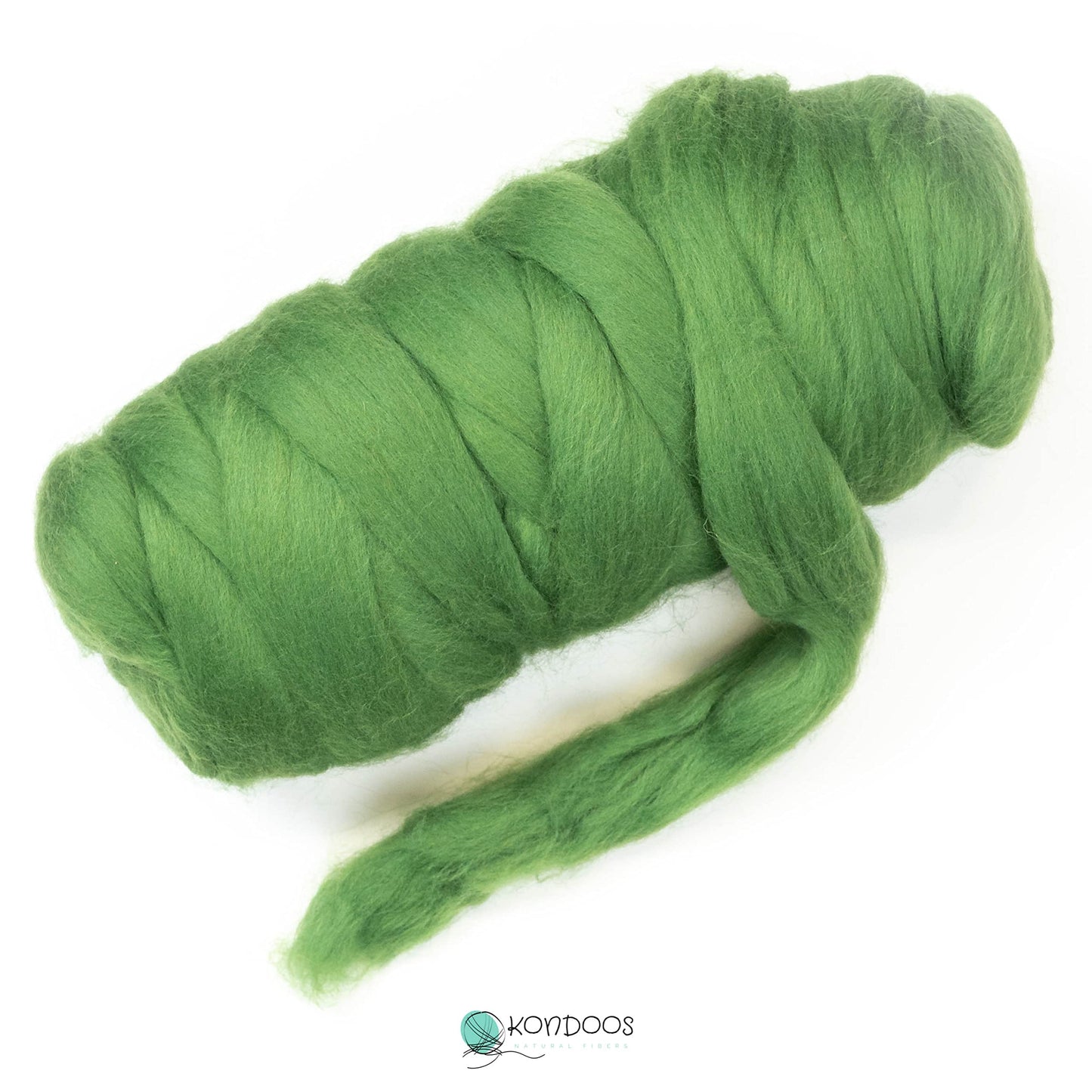 Kondoos Colored Natural wool roving, 1 lb. Best wool for needle felting, wet felting, handcrafts and spinning. (Grass green, 1 lb)