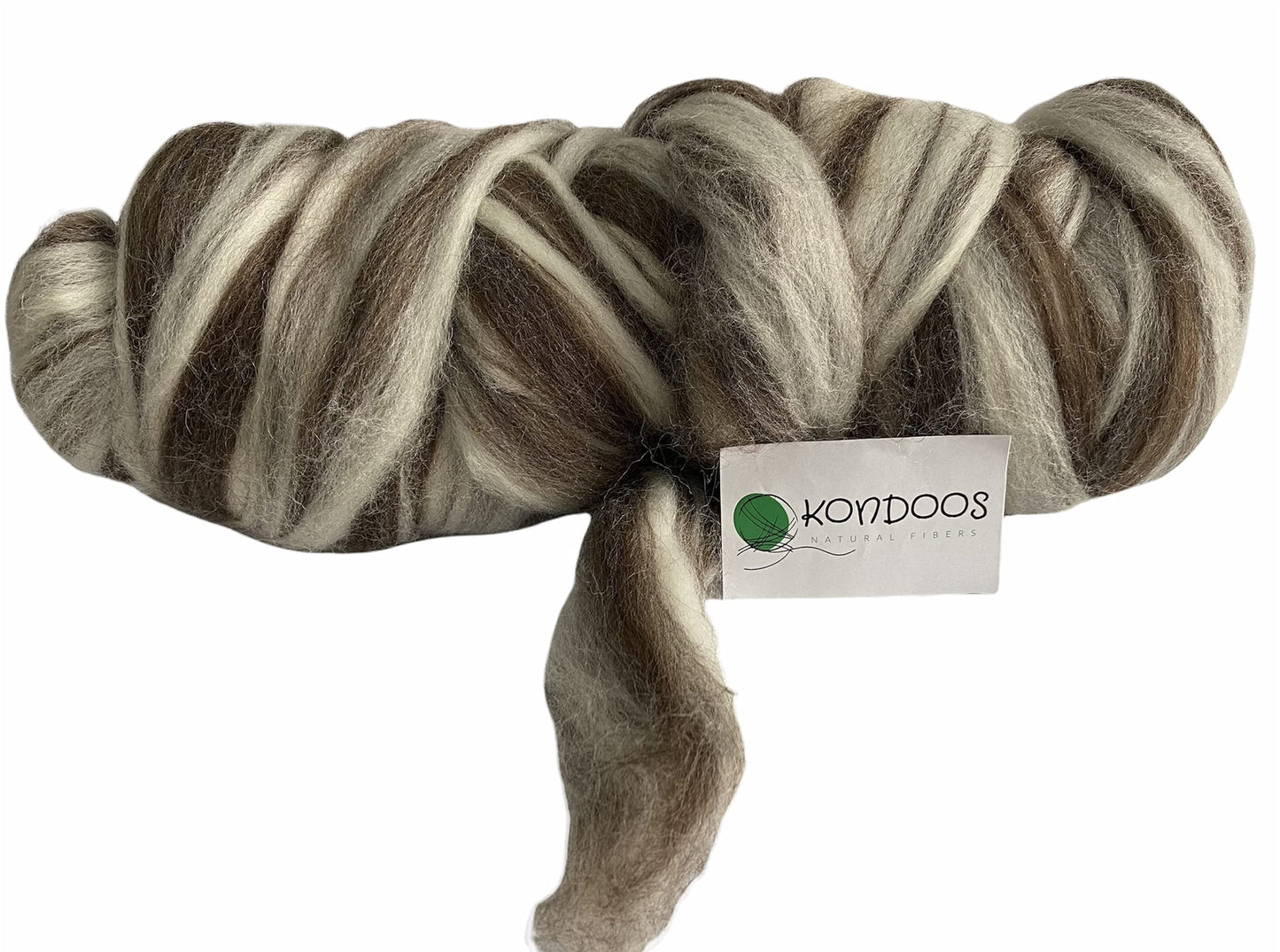 Kondoos Natural Wool roving, 8 OZ. Best Wool for Needle Felting, handcrafts and Spinning. Natural Blend Colours, un-Dyed. (Zebra(Ecru/Mocha), 8 oz)