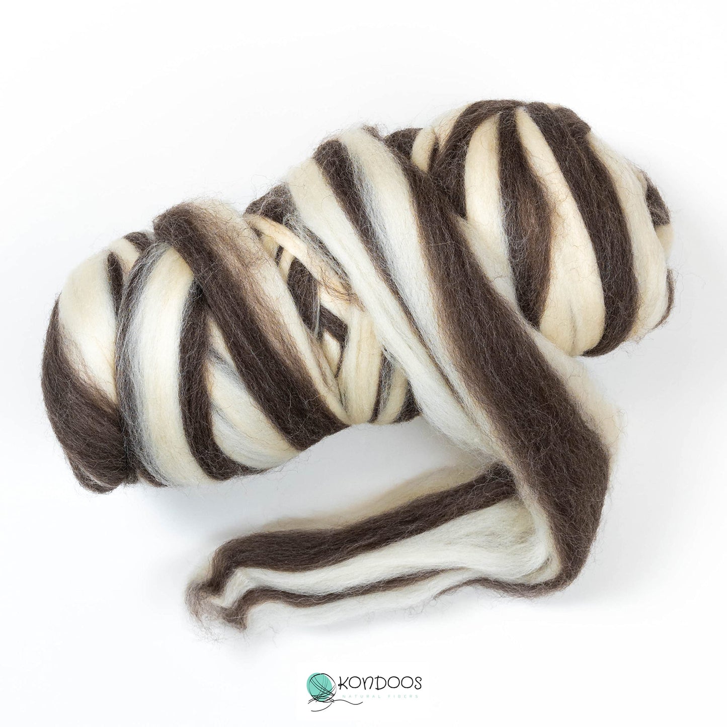 1 lb Natural Wool Roving: Natural Un-Dyed Bulk Fiber for Spinning, Knitting & Needle Felting (Zebra(Ecru/Mocha), 1 lb)