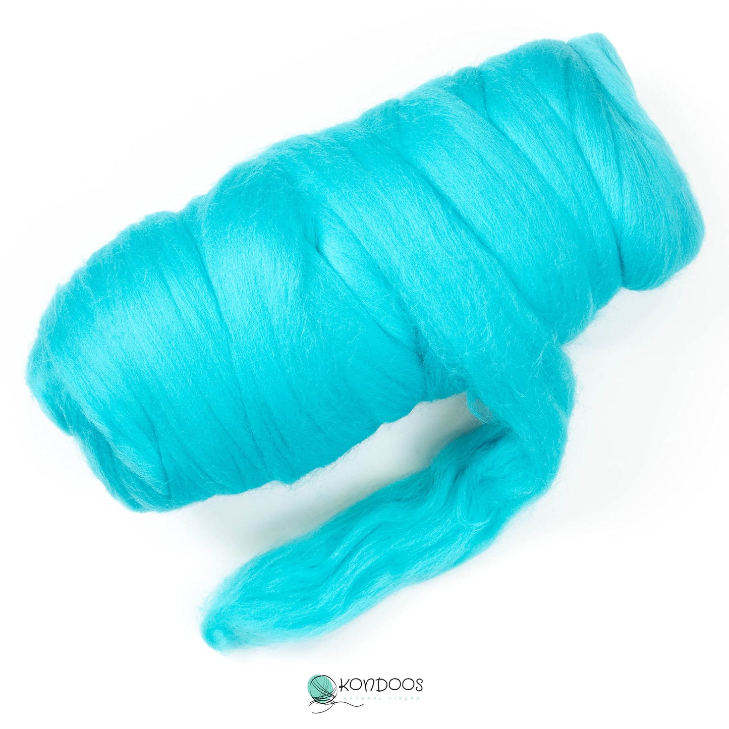 Kondoos Colored Natural Wool roving, 1 lb. Best Wool for Needle Felting, Wet Felting, handcrafts and Spinning. (Cyan, 1 lb)