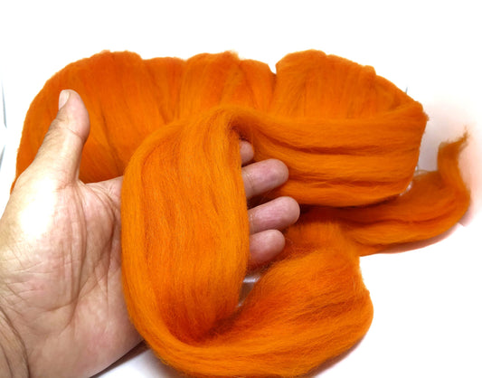 Kondoos Colored Natural Wool roving Chunky Thick 1 lb. Best Wool for Needle Felting, Wet Felting, handcrafts and Spinning Yarn. (Orange, 1 lb)