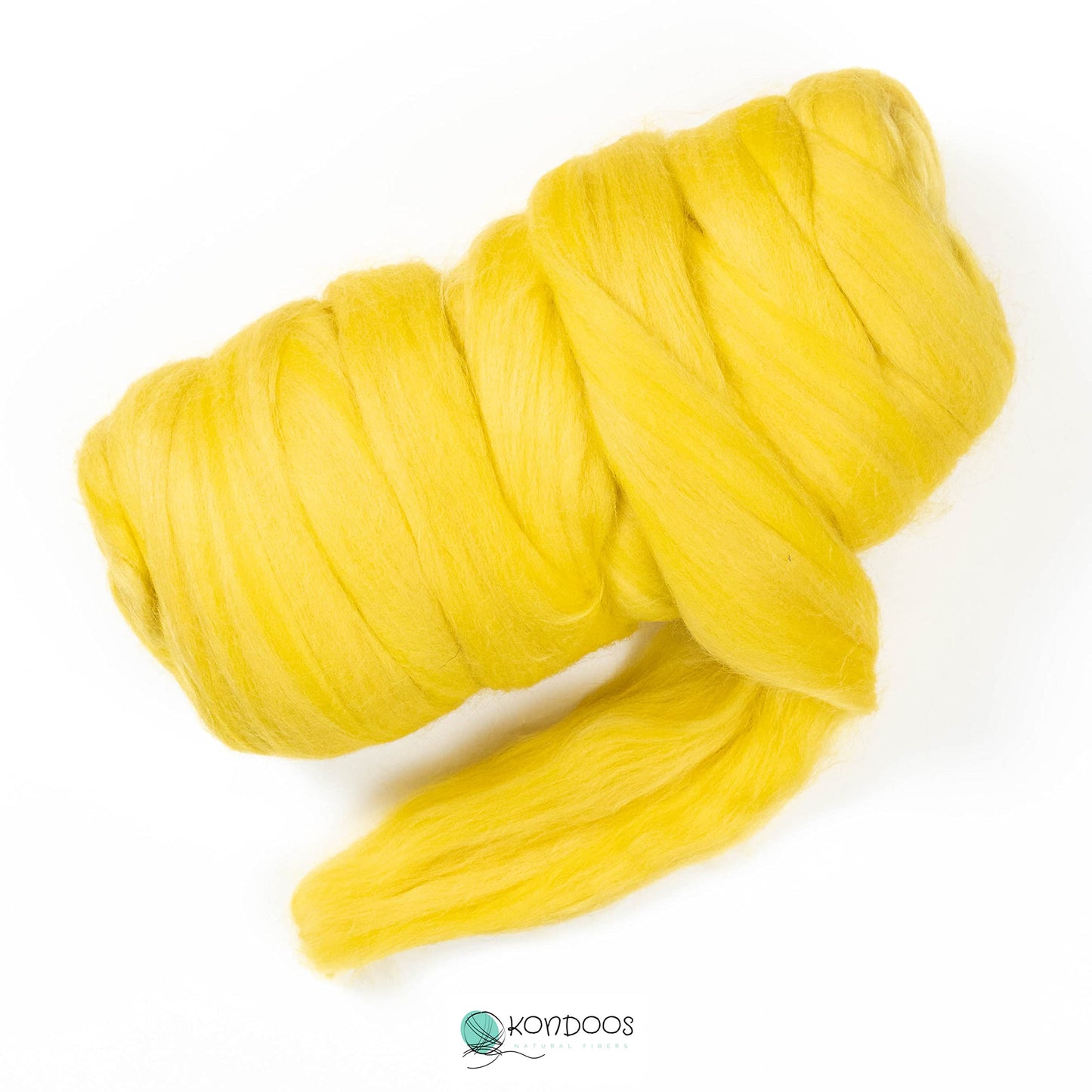 Kondoos Colored Natural Wool roving, 1 lb. Best Wool for Needle Felting, Wet Felting, handcrafts and Spinning. (Yellow Lemon, 1 lb)