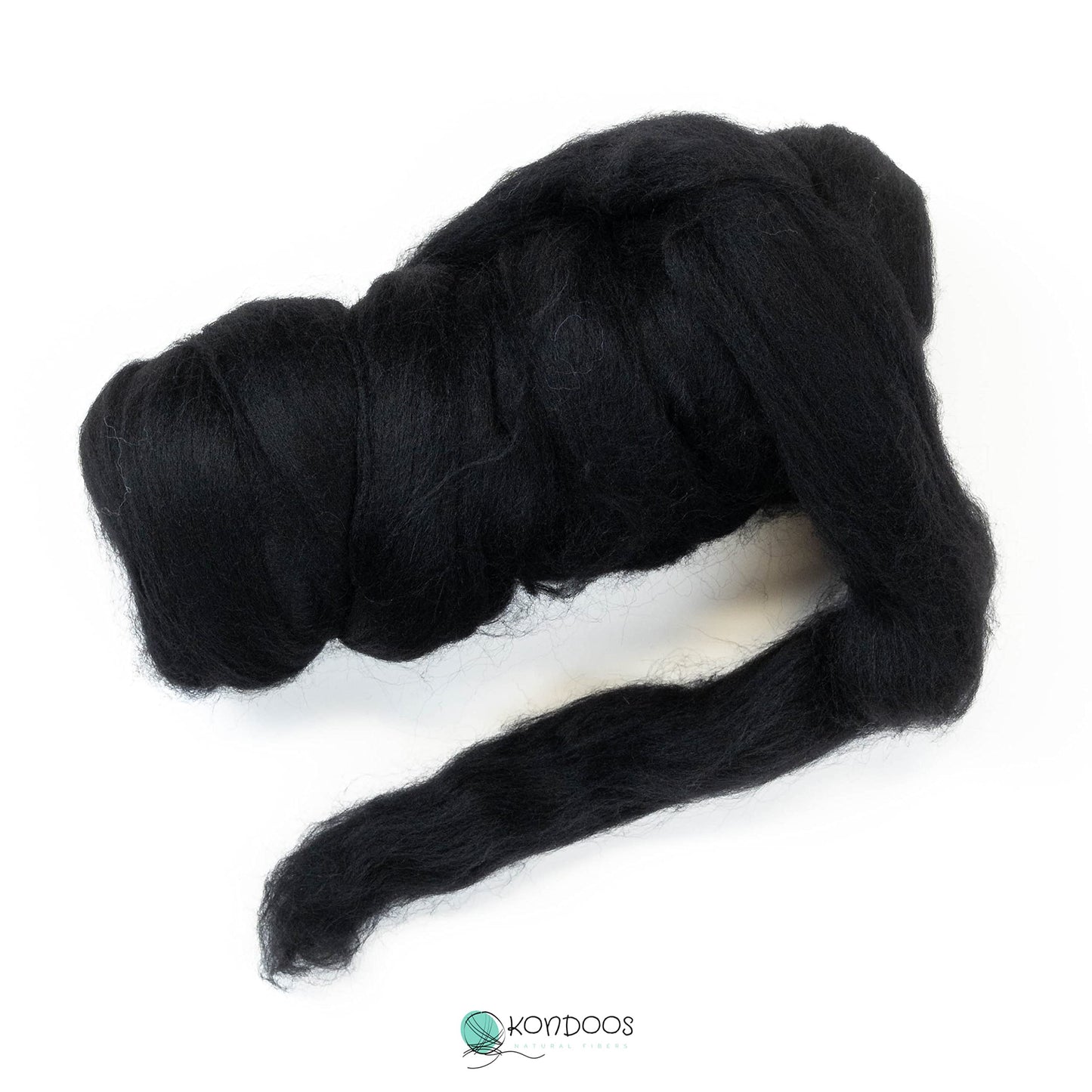Kondoos Colored Natural Bulk Wool roving, 8 OZ. Best Wool for Needle Felting, Wet Felting, handcrafts and Spinning Yarn (Total Black)