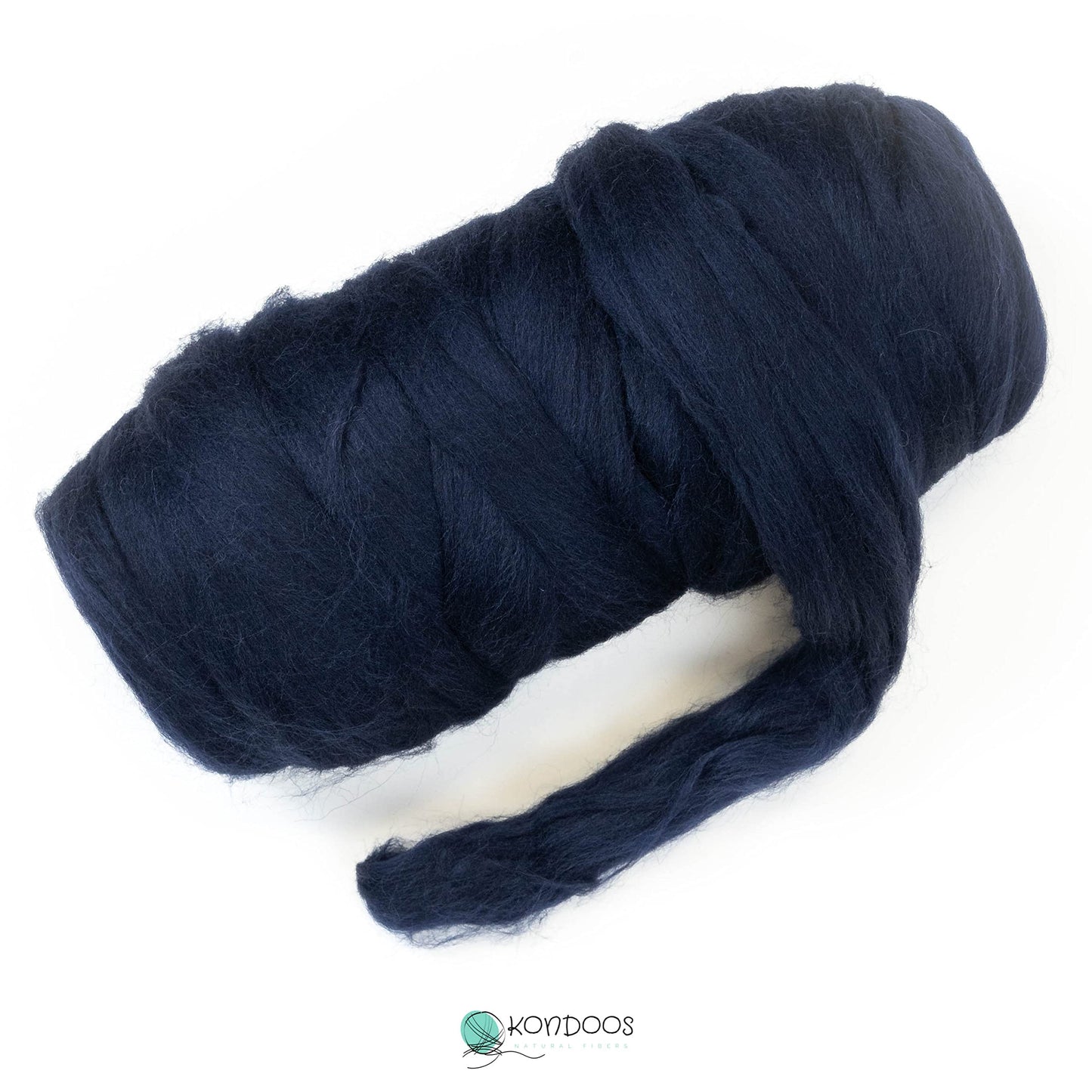 Kondoos Colored Natural Wool roving, 1 lb. Best Wool for Needle Felting, Wet Felting, handcrafts and Spinning. (Blue Navy, 1 lb)