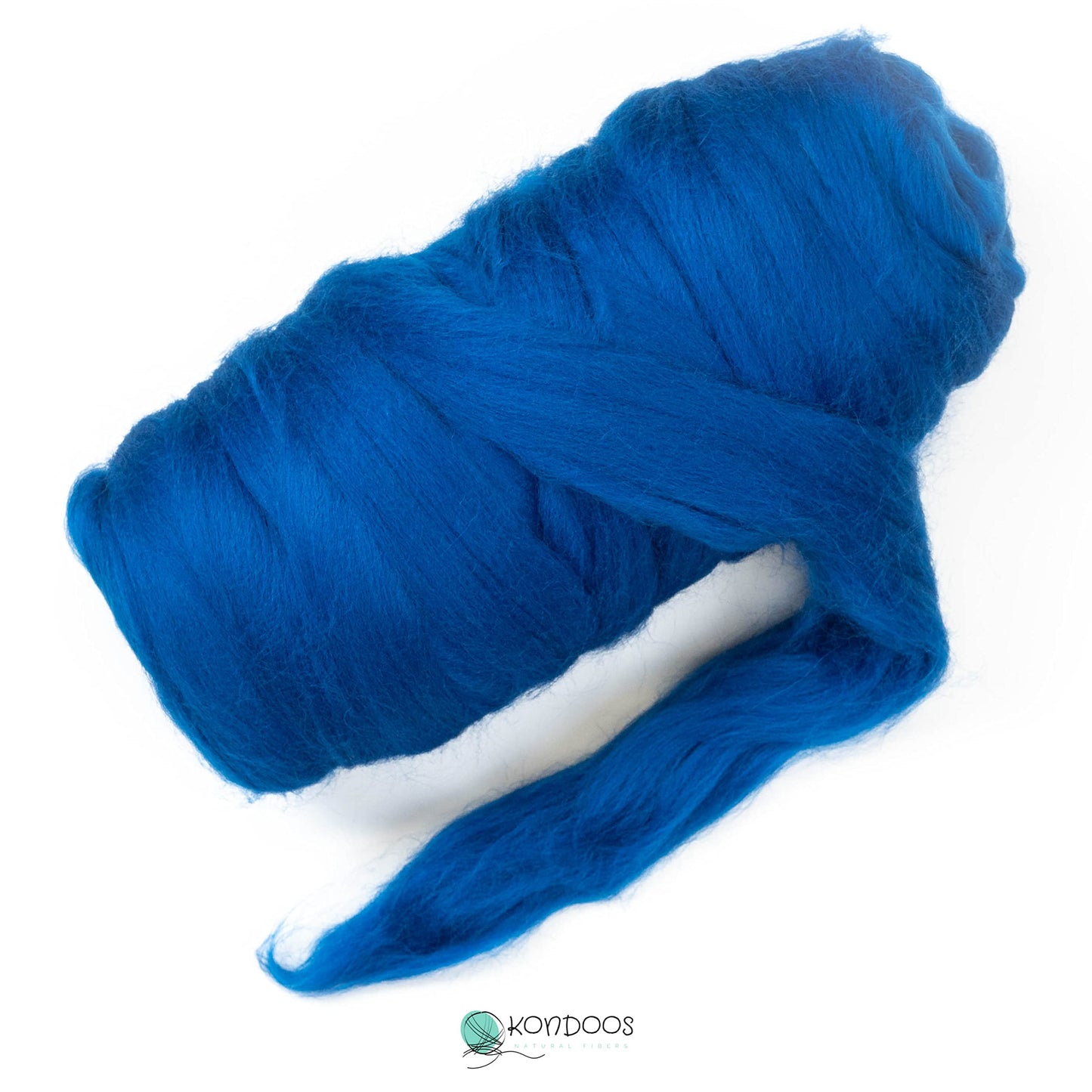 Kondoos Colored Natural wool roving, 1 lb. Best wool for needle felting, wet felting, handcrafts and spinning. (Electric blue, 1 lb)