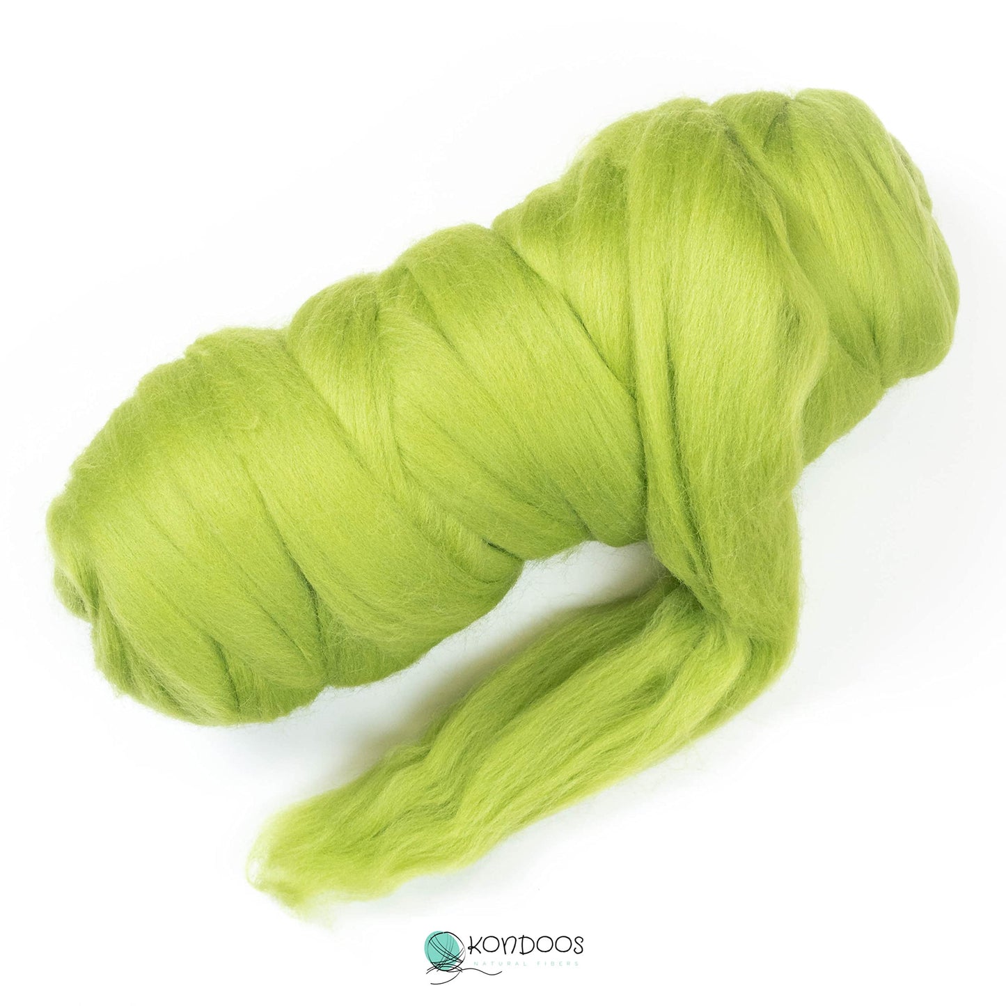 Kondoos Colored Natural Wool roving, 1 lb. Best Wool for Needle Felting, Wet Felting, handcrafts and Spinning. (Green Apple, 1 lb)