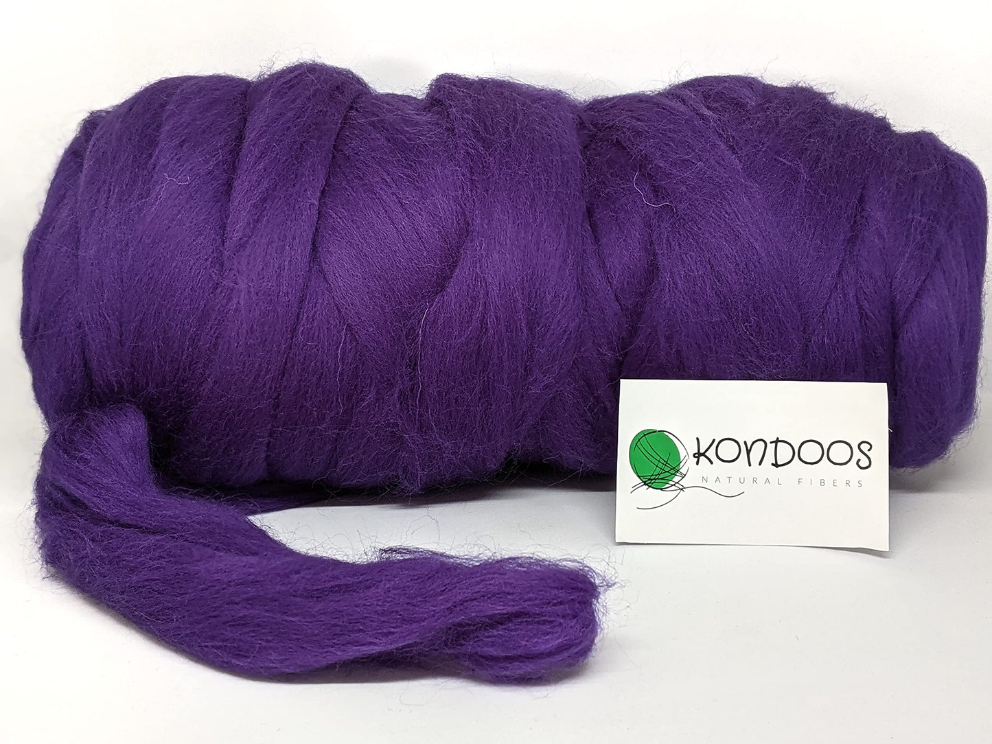 Kondoos Colored Natural Wool roving, 1 lb. Best Wool for Needle Felting, Wet Felting, handcrafts and Spinning. (Purple, 1 lb)
