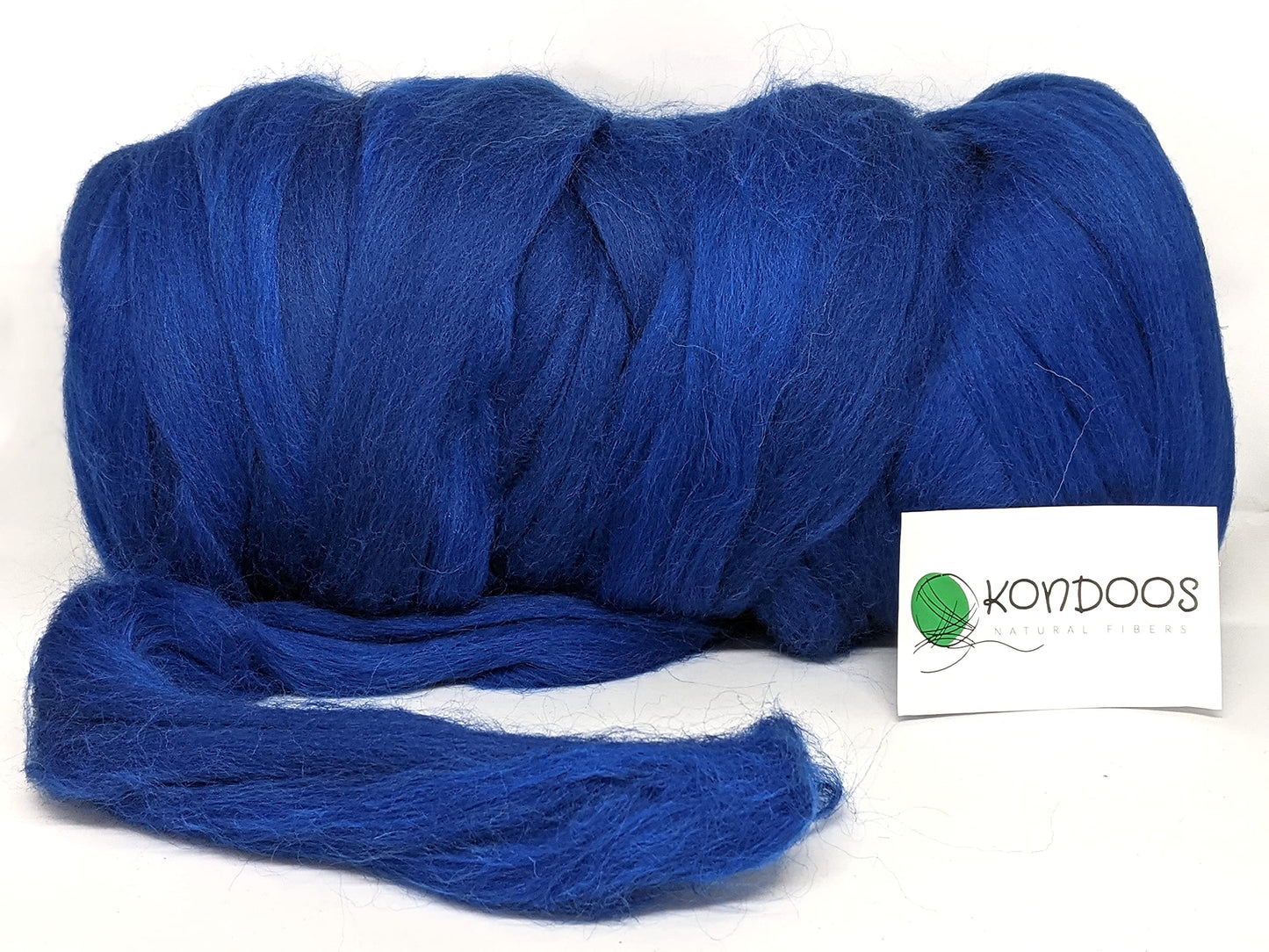 Kondoos Colored Natural wool roving, 1 lb. Best wool for needle felting, wet felting, handcrafts and spinning. (Electric blue, 1 lb)