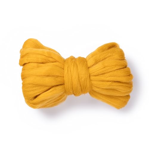 2 oz Natural Wool Roving: Dyed Fiber for Felting, Handcrafts & Spinning (Mustard, 2 oz)