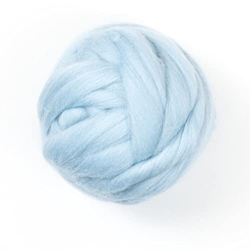 Kondoos Colored Natural Wool roving, 8 OZ. Best Wool for Needle Felting, Wet Felting, handcrafts and Spinning. (Light Blue)