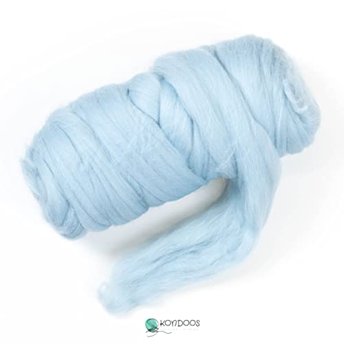 Kondoos Colored Natural Wool roving, 8 OZ. Best Wool for Needle Felting, Wet Felting, handcrafts and Spinning. (Light Blue)