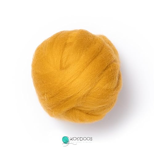 2 oz Natural Wool Roving: Dyed Fiber for Felting, Handcrafts & Spinning (Mustard, 2 oz)