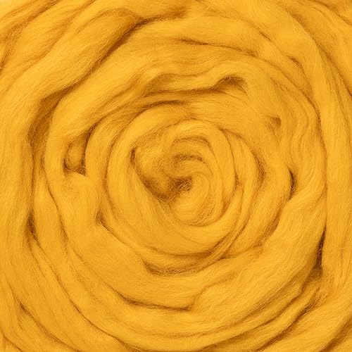 2 oz Natural Wool Roving: Dyed Fiber for Felting, Handcrafts & Spinning (Mustard, 2 oz)