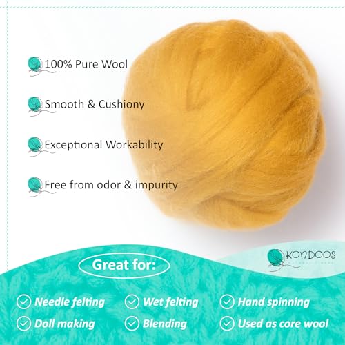 2 oz Natural Wool Roving: Dyed Fiber for Felting, Handcrafts & Spinning (Mustard, 2 oz)
