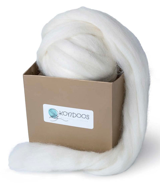 Kondoos Natural Wool roving, 8 OZ. Best Wool for Needle Felting, handcrafts and Spinning. Natural Wool Yarn Bulk, Felting Core, Carded Stuffing, un-Dyed. (Ecru, 8 oz)