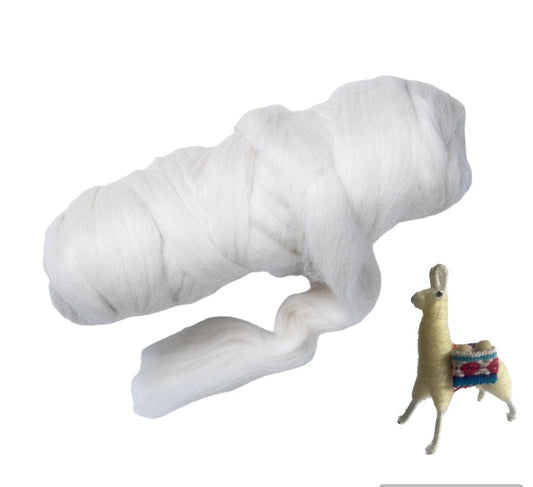 Kondoos Llama Hair roving (Similar to Alpaca), 1 lb. Best for Needle Felting, handcrafts and Spinning. Silky Natural Colours, un-Dyed. (White LFX, 1lb)