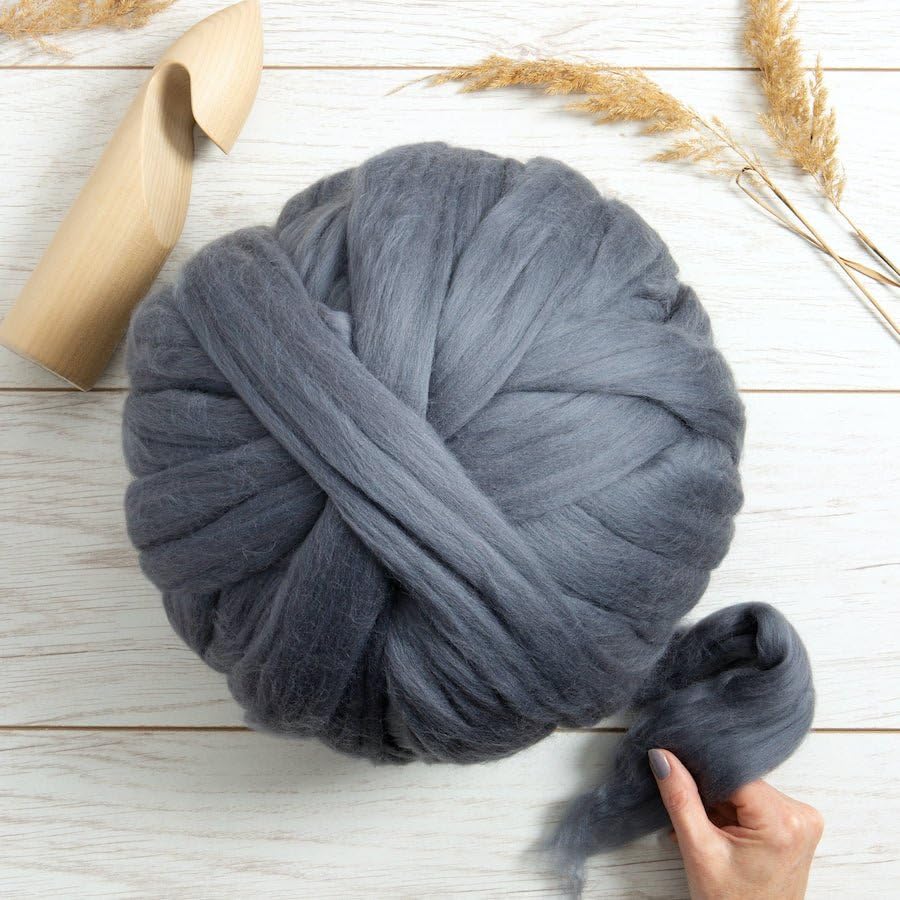8 oz Natural Wool Roving:  Graphite Colored Fiber for Felting, Handcrafts & Spinning