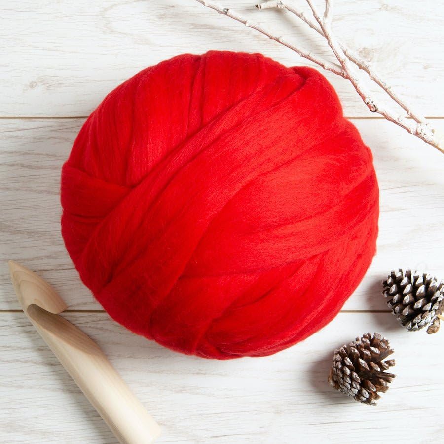 8 oz Natural Wool Roving: Red Colored Fiber for Felting, Handcrafts & Spinning