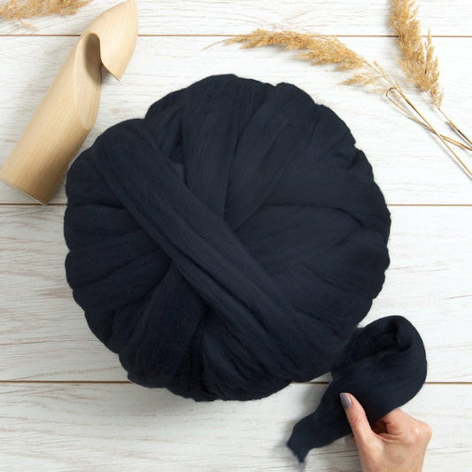 Kondoos Colored Natural Bulk Wool roving, 8 OZ. Best Wool for Needle Felting, Wet Felting, handcrafts and Spinning Yarn (Total Black)