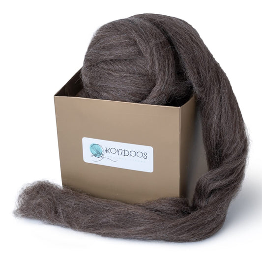 Kondoos Natural Combed Wool roving, 8 OZ. Best Wool for Needle Felting, handcrafts and Spinning. Natural Colours, un-Dyed. (Mocha, 8 oz)