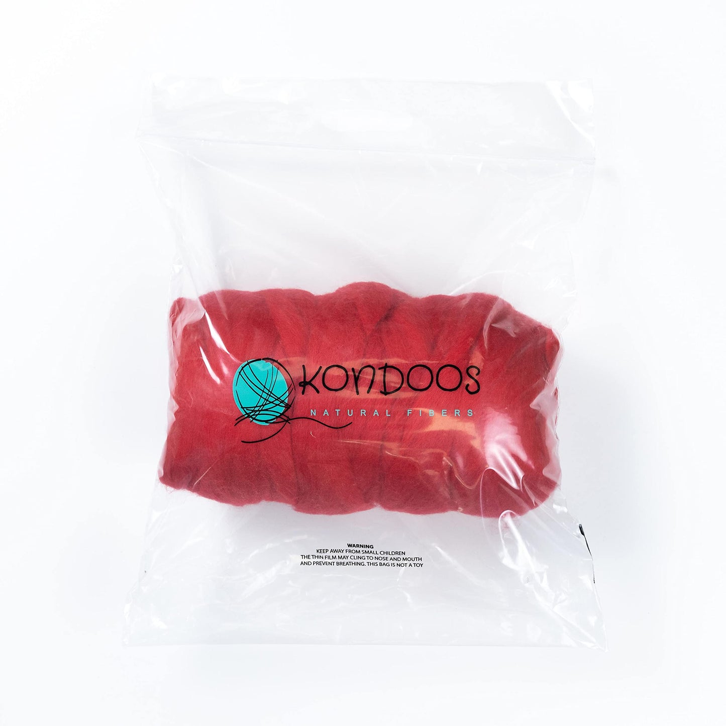 Kondoos Colored Natural wool roving, 1 lb. Best wool for needle felting, wet felting, handcrafts and spinning. (Red, 1 lb)
