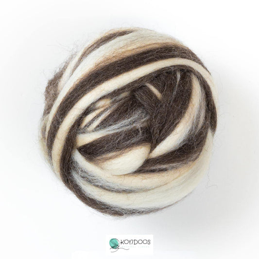 Kondoos Natural Wool roving, 8 OZ. Best Wool for Needle Felting, handcrafts and Spinning. Natural Blend Colours, un-Dyed. (Zebra(Ecru/Mocha), 8 oz)