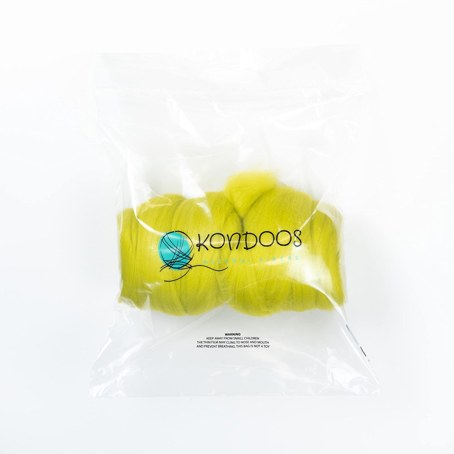 Kondoos Colored Natural Wool roving, 1 lb. Best Wool for Needle Felting, Wet Felting, handcrafts and Spinning. (Green Lime, 1 lb)
