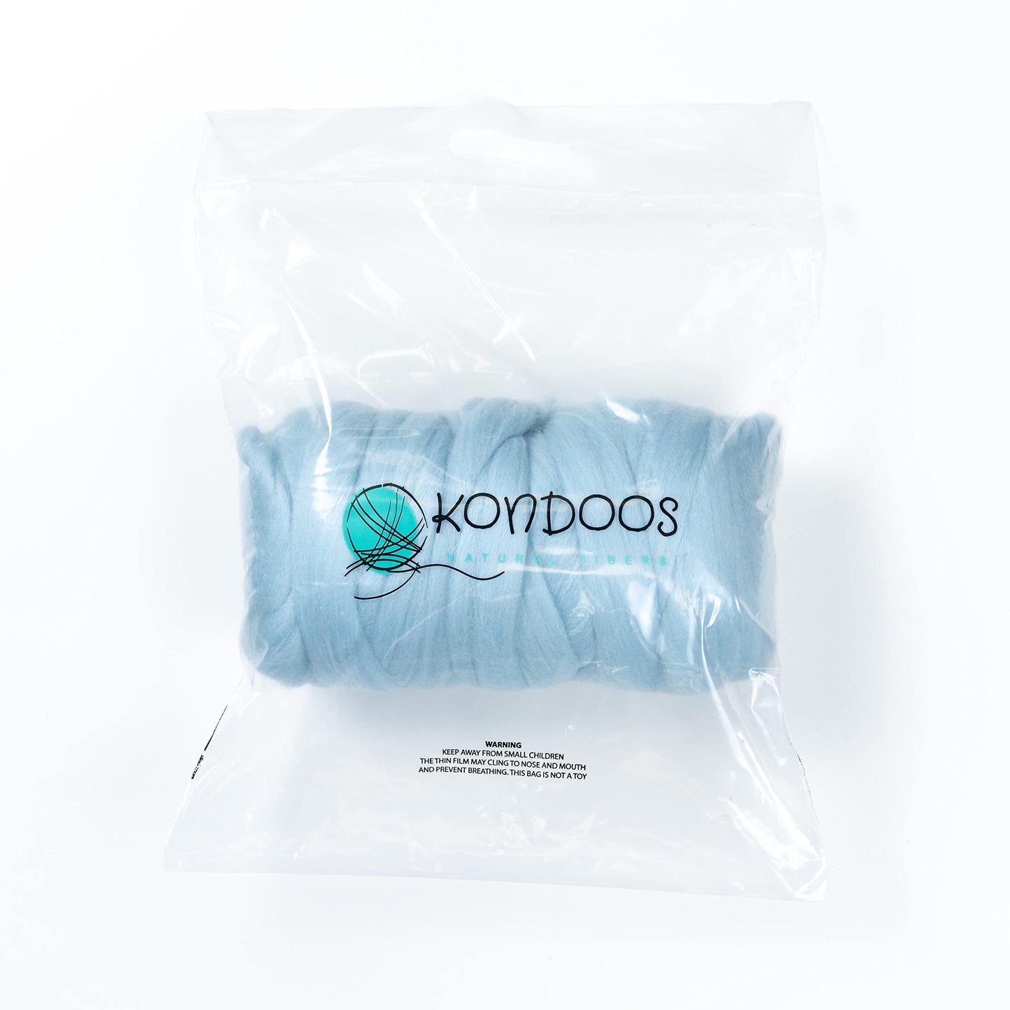 Kondoos Colored Natural Wool roving, 1 lb. Best Wool for Needle Felting, Wet Felting, handcrafts and Spinning. (Light Blue, 1 lb)