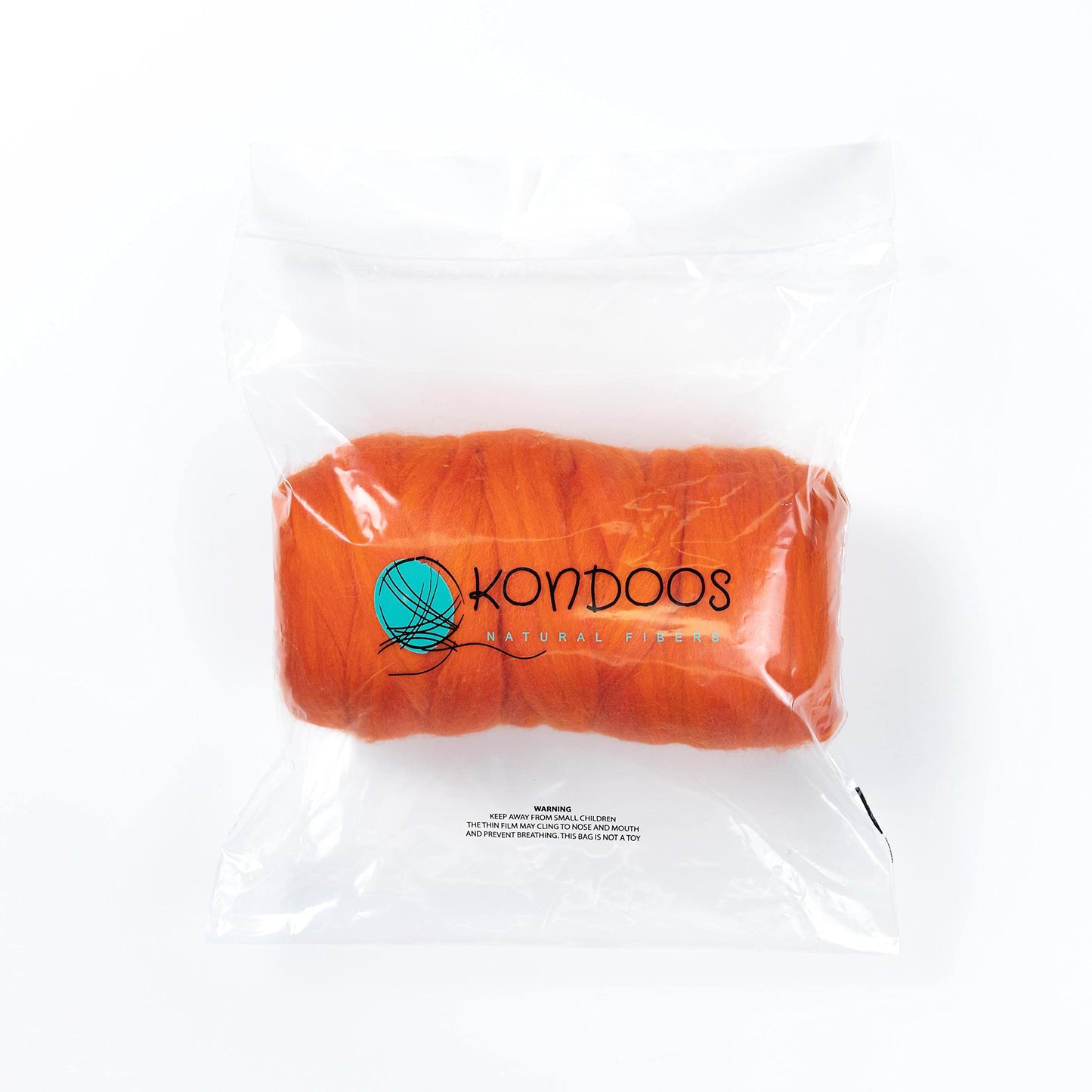 Kondoos Colored Natural Wool roving Chunky Thick 1 lb. Best Wool for Needle Felting, Wet Felting, handcrafts and Spinning Yarn. (Orange, 1 lb)