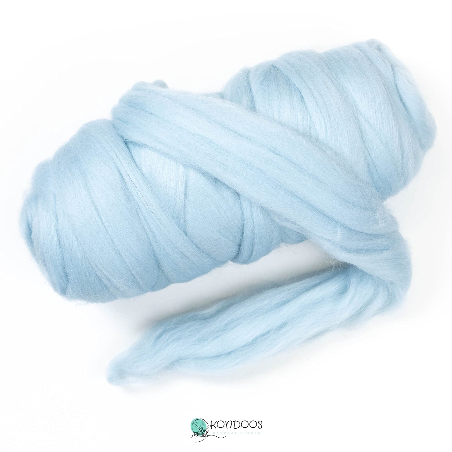 Kondoos Colored Natural Wool roving, 1 lb. Best Wool for Needle Felting, Wet Felting, handcrafts and Spinning. (Light Blue, 1 lb)