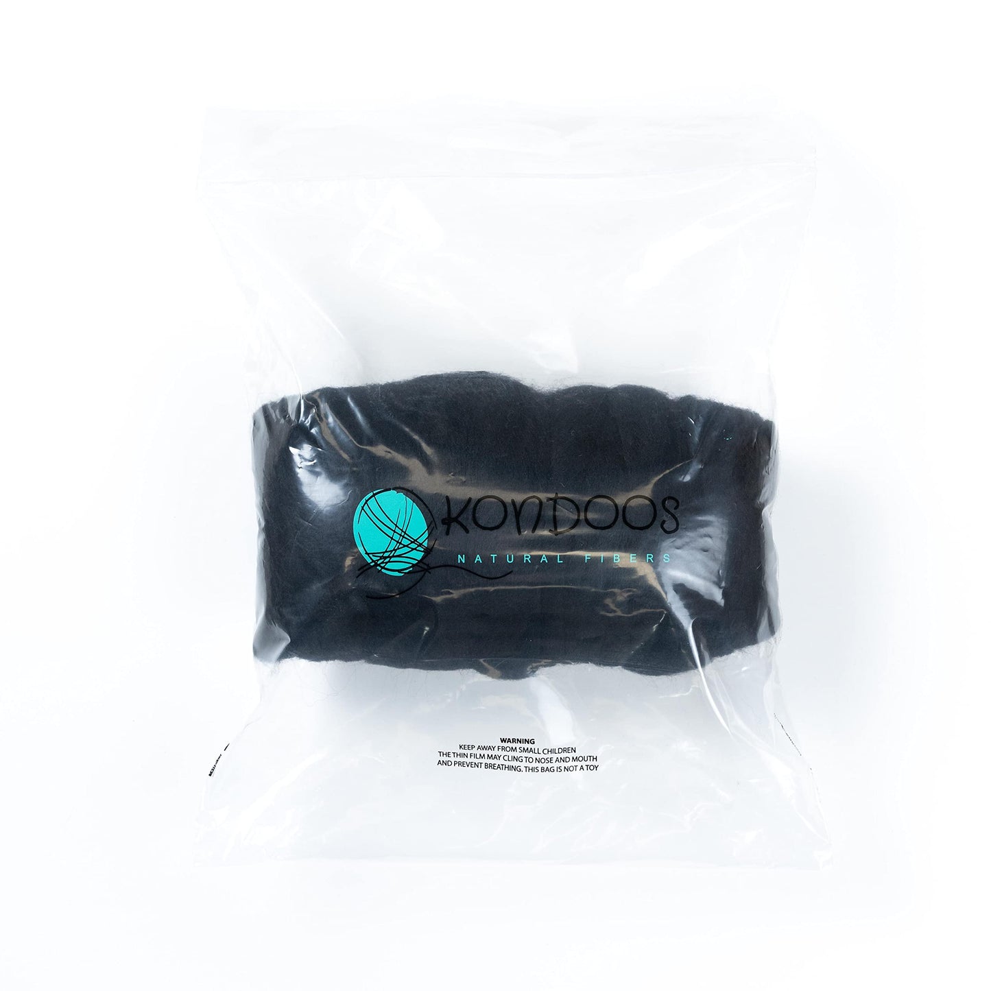 Kondoos Colored Natural Wool roving, 1 lb. Best Wool for Needle Felting, Wet Felting, handcrafts and Spinning. (Total Black, 1 lb)
