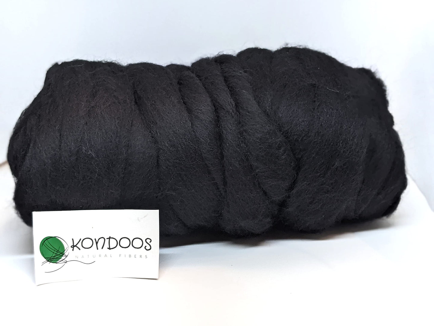 Kondoos Colored Natural Wool roving, 1 lb. Best Wool for Needle Felting, Wet Felting, handcrafts and Spinning. (Total Black, 1 lb)