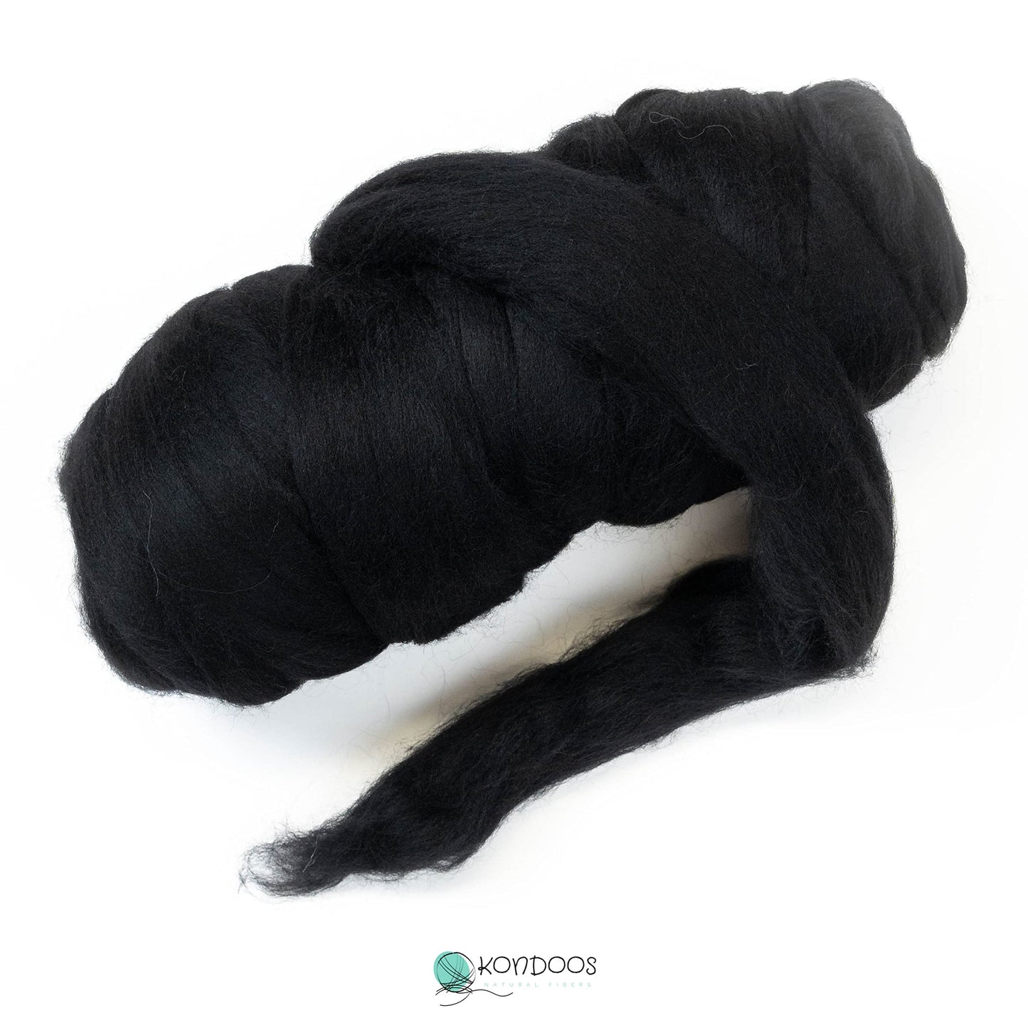 Kondoos Colored Natural Wool roving, 1 lb. Best Wool for Needle Felting, Wet Felting, handcrafts and Spinning. (Total Black, 1 lb)