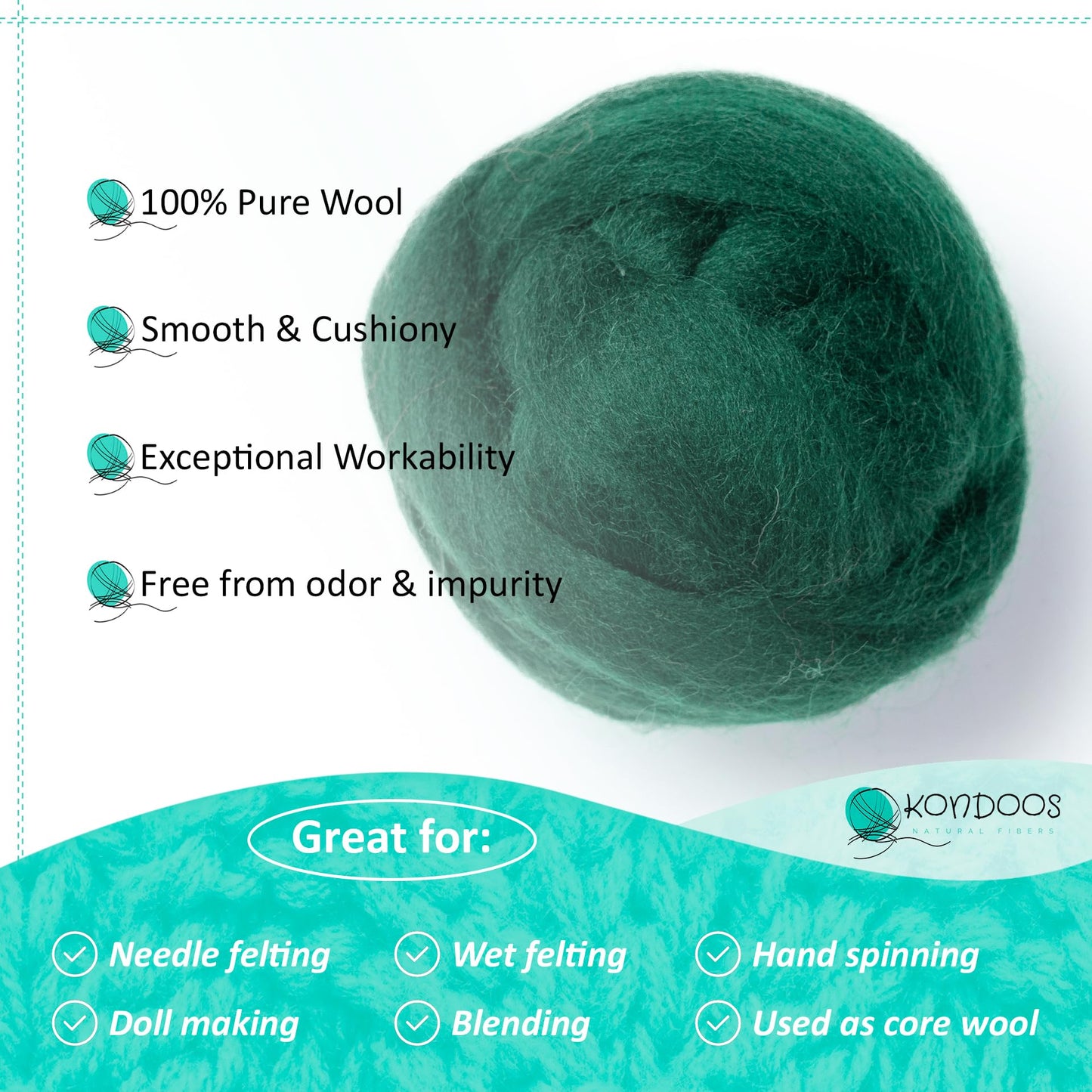 2 oz Natural Wool Roving: Dyed Fiber for Felting, Handcrafts & Spinning (English Green, 2 oz)