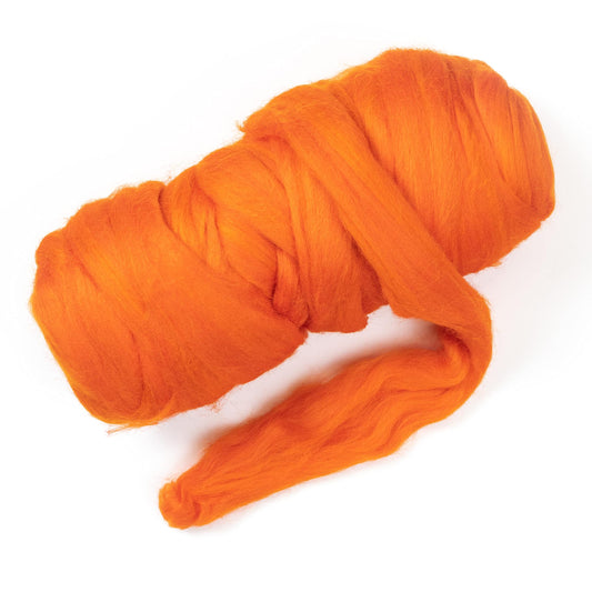 Kondoos Colored Natural Wool roving Chunky Thick 1 lb. Best Wool for Needle Felting, Wet Felting, handcrafts and Spinning Yarn. (Orange, 1 lb)