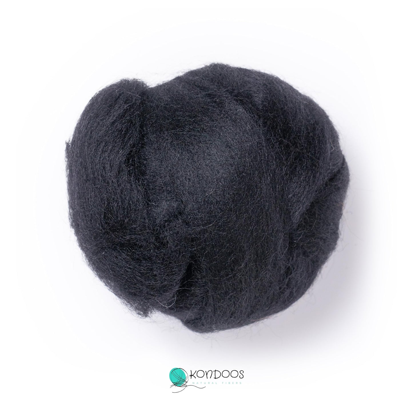 Kondoos Natural Wool roving, 2 OZ. Best Wool for Needle Felting and Wet Felting, handcrafts and DIY Spinning Projects, Wool Felting Supplies. Dyed Colors. (Total Black, 2 oz)