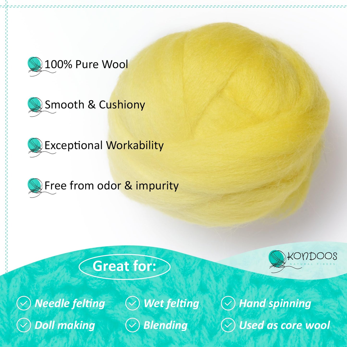 2 oz Natural Wool Roving: Dyed Fiber for Felting, Handcrafts & Spinning (Lemon Yellow, 2 oz)