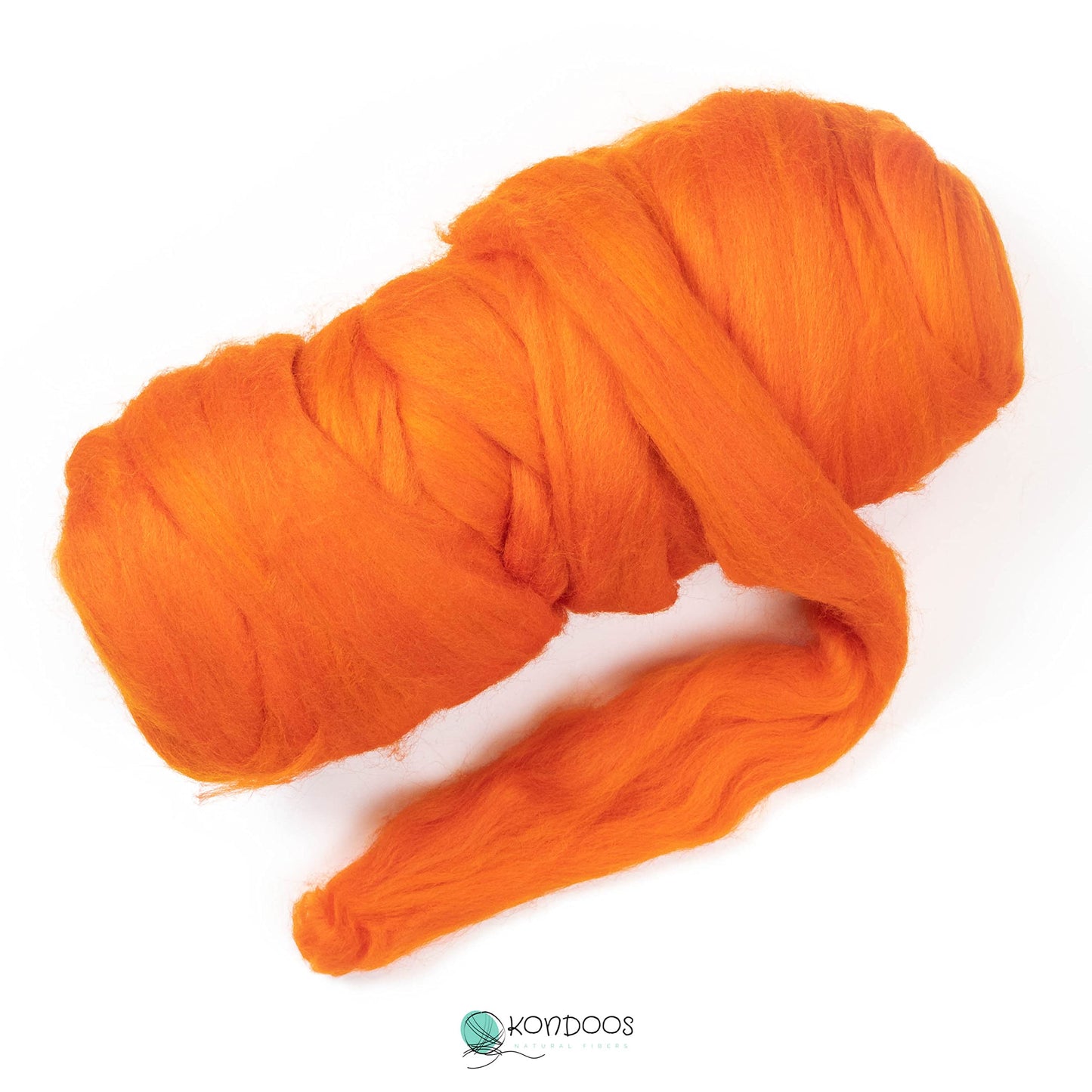 Kondoos Colored Natural Wool roving Chunky Thick 1 lb. Best Wool for Needle Felting, Wet Felting, handcrafts and Spinning Yarn. (Orange, 1 lb)