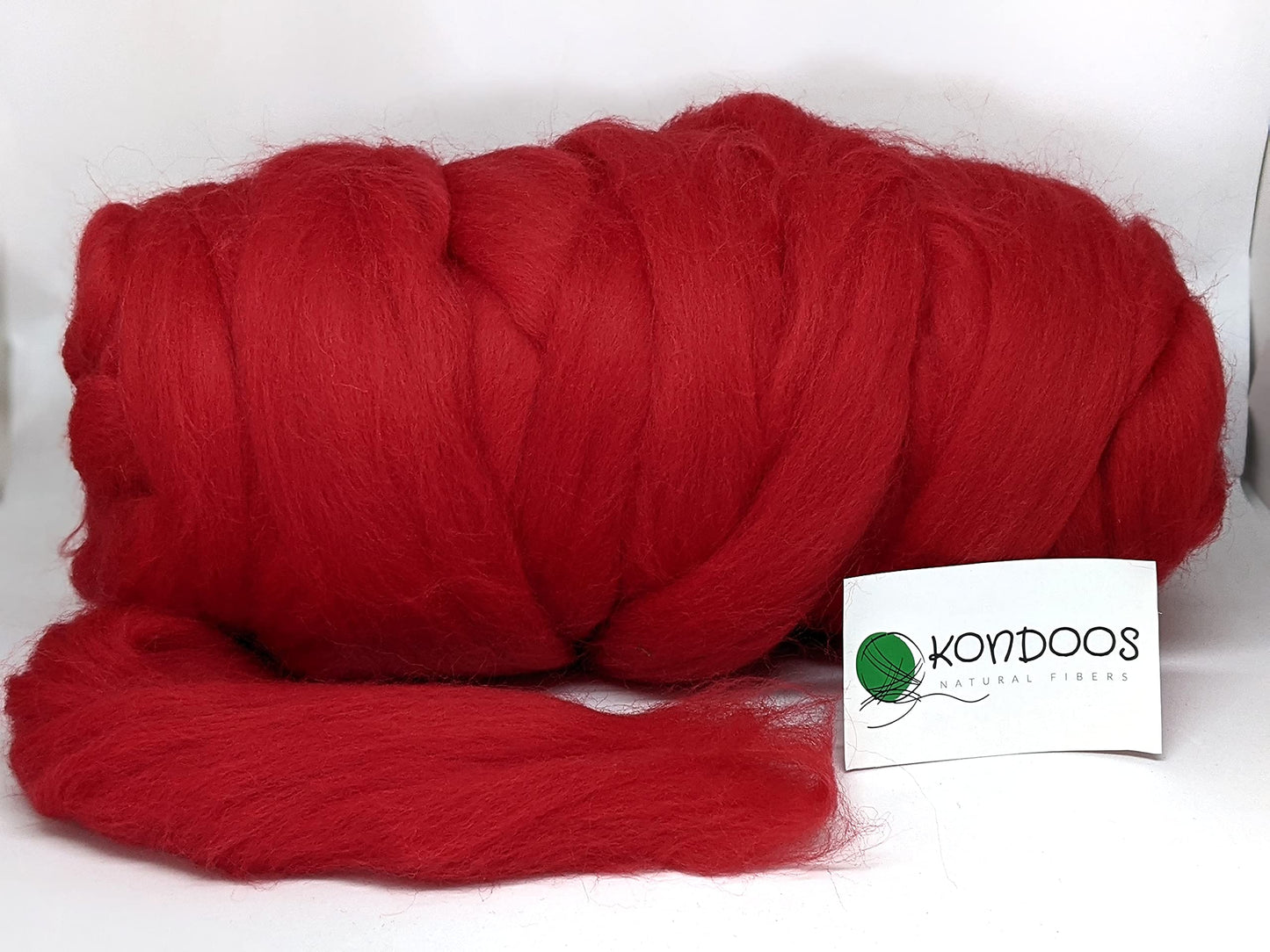 Kondoos Colored Natural wool roving, 1 lb. Best wool for needle felting, wet felting, handcrafts and spinning. (Red, 1 lb)
