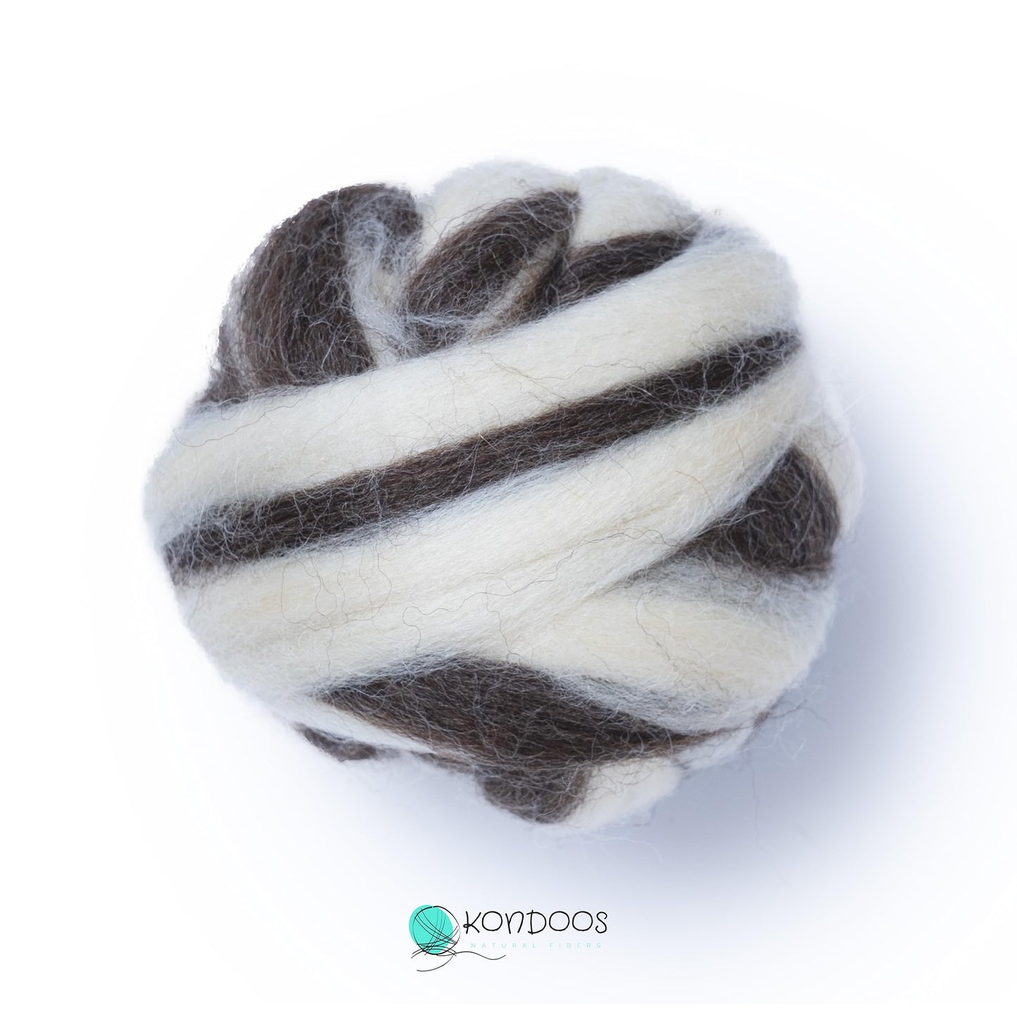 Kondoos Natural Wool roving, 2 OZ. Best Wool for Needle Felting and Wet Felting, handcrafts and DIY Spinning Projects, Wool Felting Supplies. Natural Colours, un-Dyed. (Zebra(Ecru/Mocha), 2 oz)