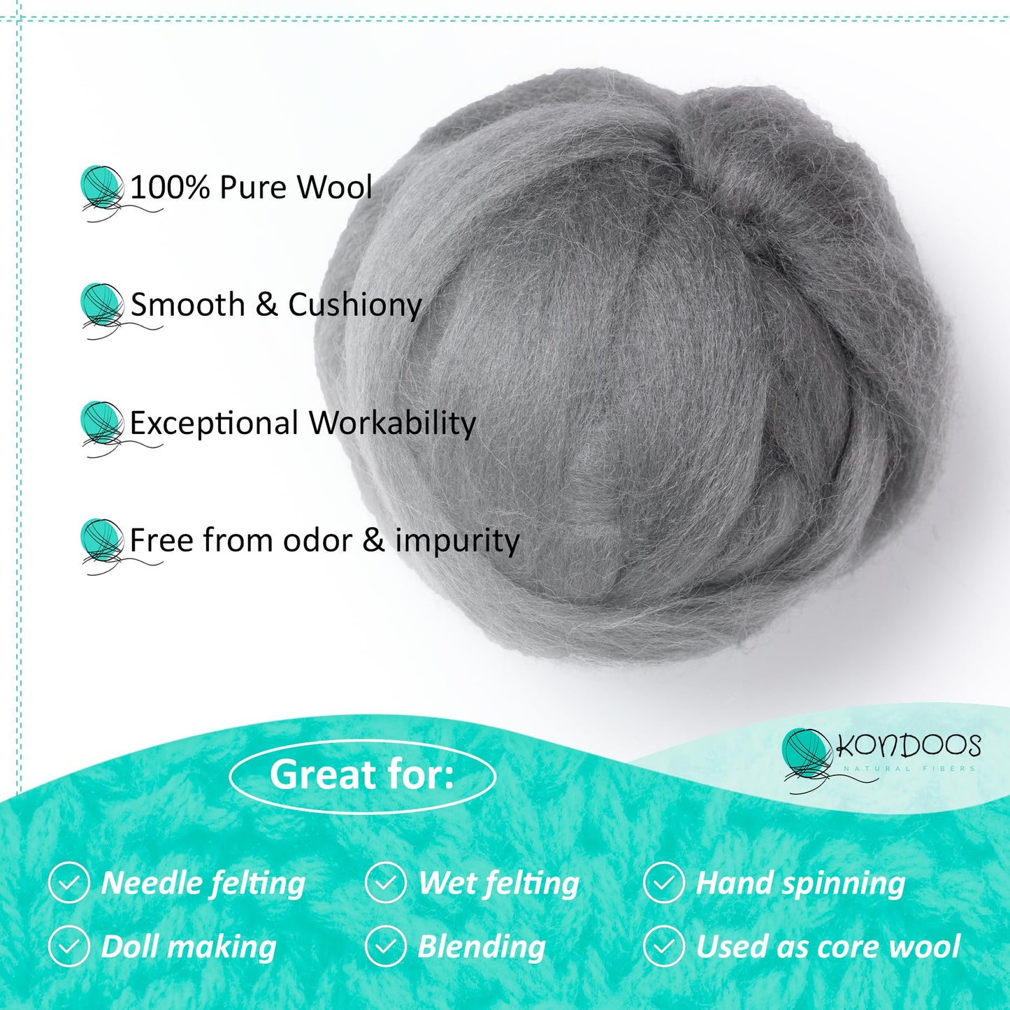 2 oz Natural Wool Roving: Dyed Fiber for Felting, Handcrafts & Spinning (Graphite, 2 oz)