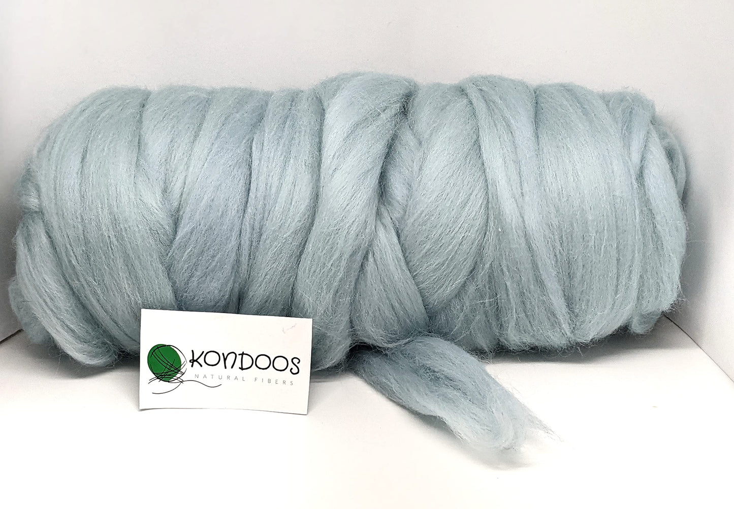 Kondoos Colored Natural Wool roving, 1 lb. Best Wool for Needle Felting, Wet Felting, handcrafts and Spinning. (Light Blue, 1 lb)