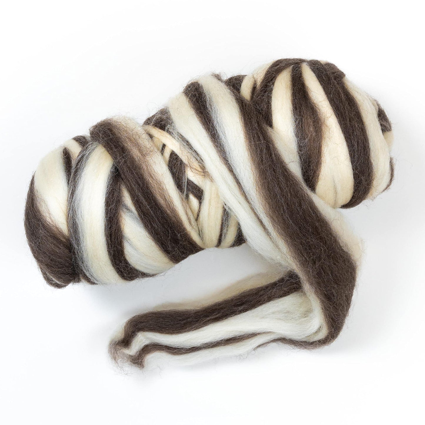 1 lb Natural Wool Roving: Natural Un-Dyed Bulk Fiber for Spinning, Knitting & Needle Felting (Zebra(Ecru/Mocha), 1 lb)