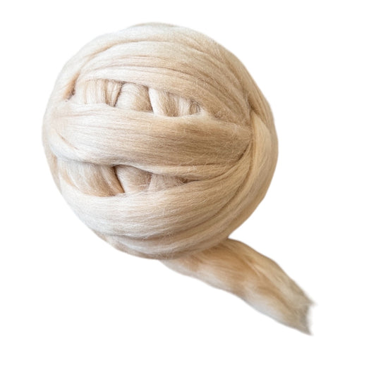 Kondoos Colored Natural wool roving, 8 oz. Best wool for needle felting, wet felting, handcrafts and spinning. (Cream Beige, 8 oz)